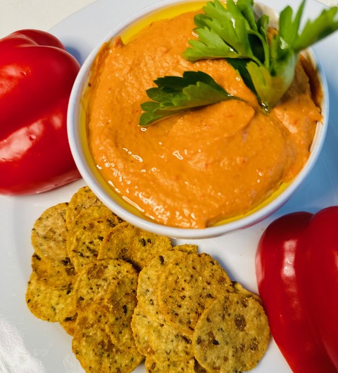 5 minute Roasted Red Pepper Hummus